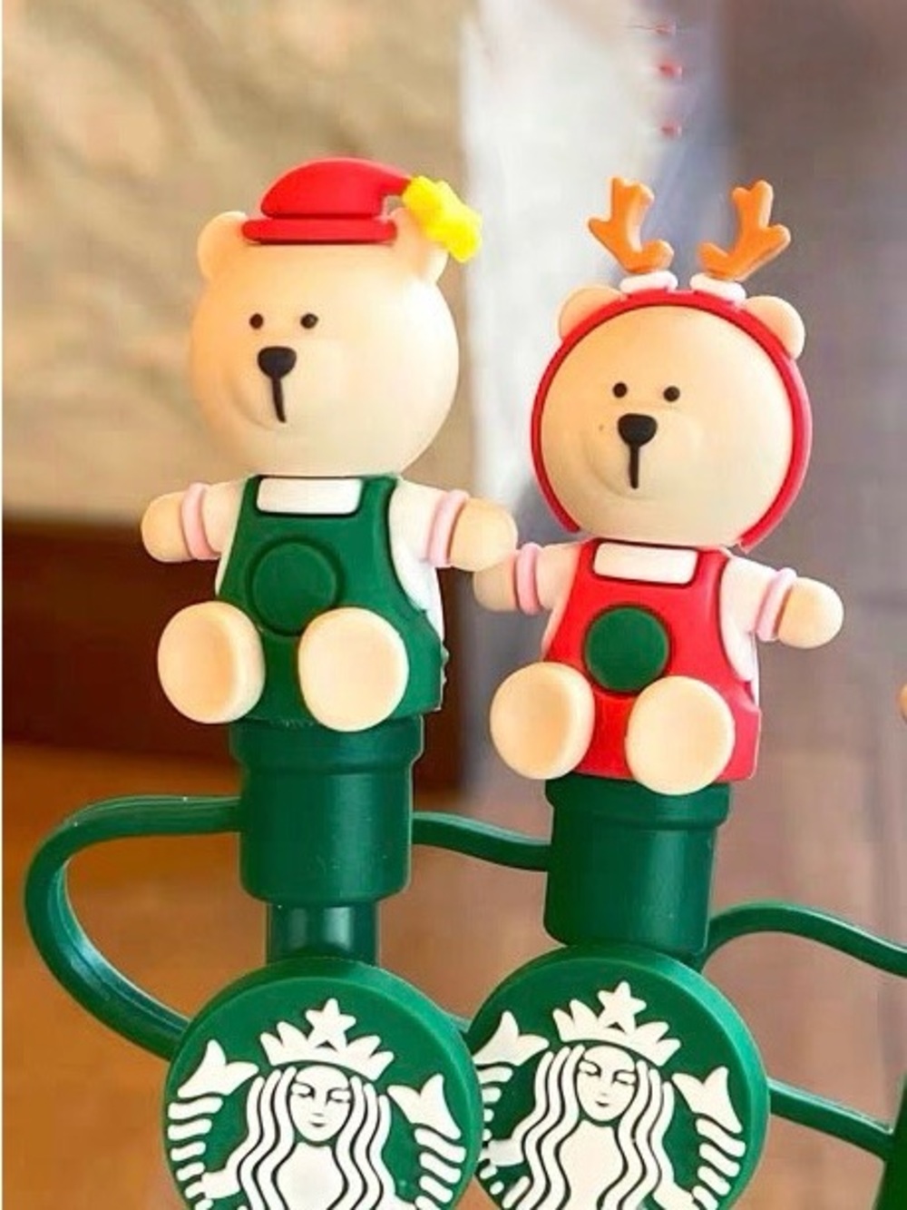 Starbucks Bear Pen Toppers in Red & Green Holiday Design